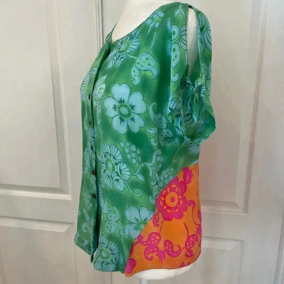 Anthropologie Vanessa Virginia Silk Fata Morgan Button Slit Sleeve Blouse - Picture 5 of 9